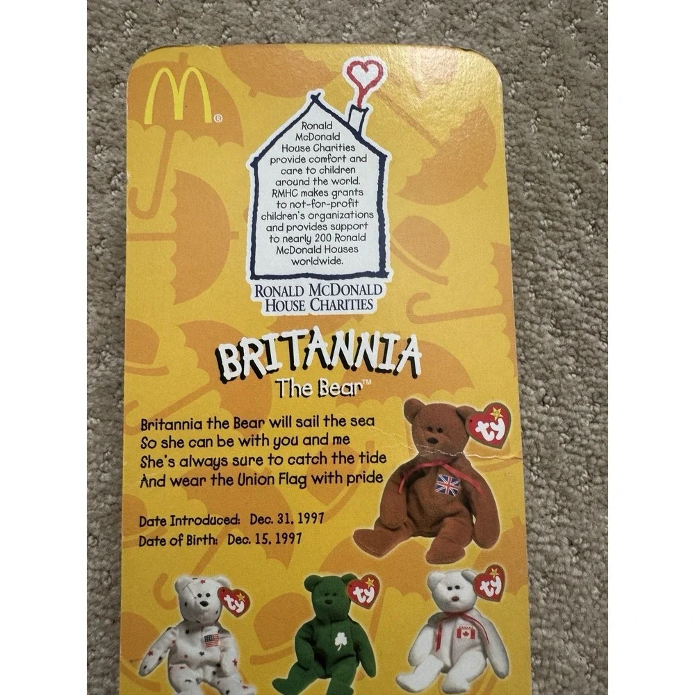 BRITANNIA THE BEAR TY McDonalds Teenie Beanie 1999 Tag Errors Collectible-Rare
